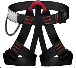 Imagen oficial de Black climbing harness with red stitching publicada por OECD