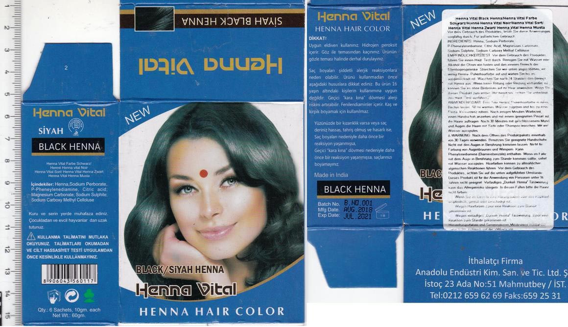 Imagen oficial de Hair dye ; Henna Vital ; HENNA HAIR COLOR publicada por OECD