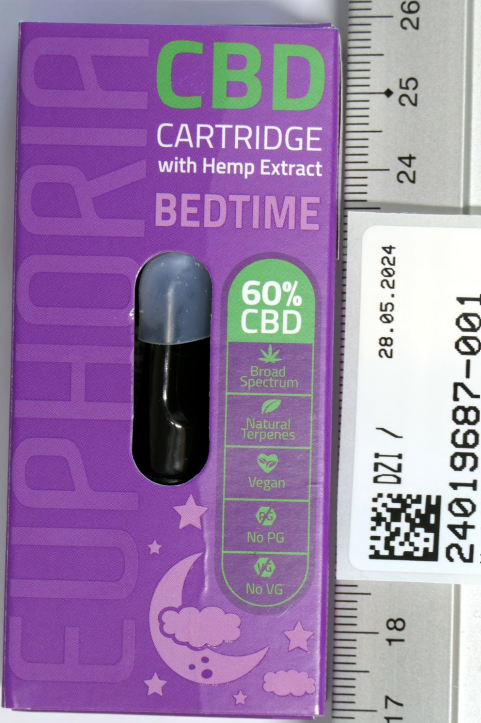 Imagen oficial de Electronic cigarette ; EUPHORIA ; CBD CARTRIDGE with Hemp Extract BEDTIME publicada por OECD 2