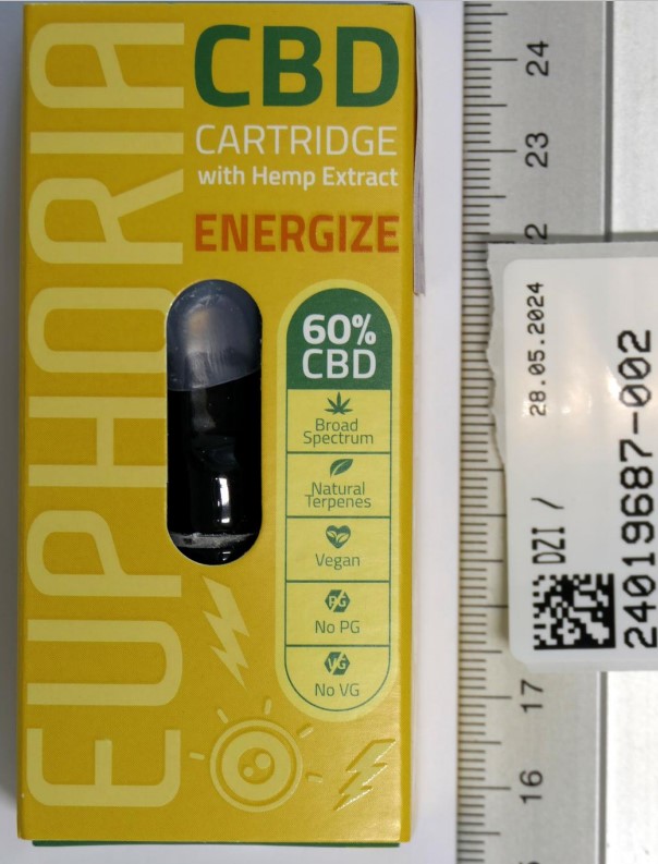 Imagen oficial de Electronic cigarette cartridge ; EUPHORIA ; CBD CARTRIDGE with Hemp Extract ENERGIZE publicada por OECD