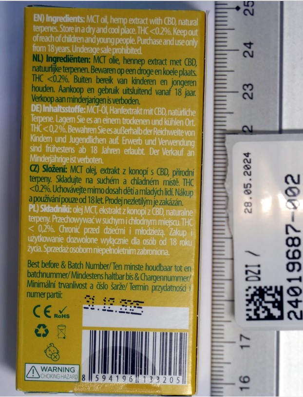 Imagen oficial de Electronic cigarette cartridge ; EUPHORIA ; CBD CARTRIDGE with Hemp Extract ENERGIZE publicada por OECD 2