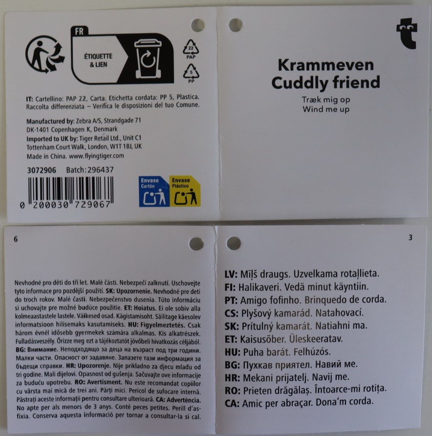 Imagen oficial de Plastic toy ; Flying Tiger Copenhagen ; Krammeven Cuddly friend publicada por OECD 3