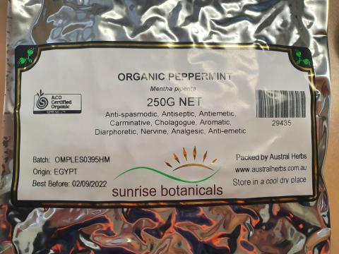 Imagen oficial de Austral Herbs Organic Peppermint Leaf 250g, 500g, 1kg bags and 7kg cartons publicada por OECD