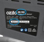 Imagen oficial de Ozito Electric Airless Paint Sprayer Model ASG-7000 publicada por OECD 2