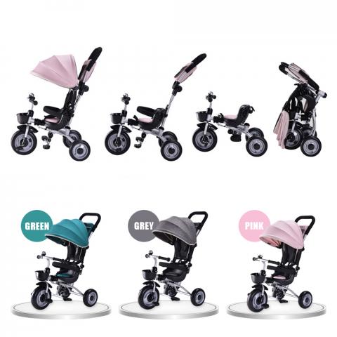 Imagen oficial de Deluxe Foldable Kids Tricycle Baby Toddler Bike Trike with Canopy Parent Push publicada por OECD