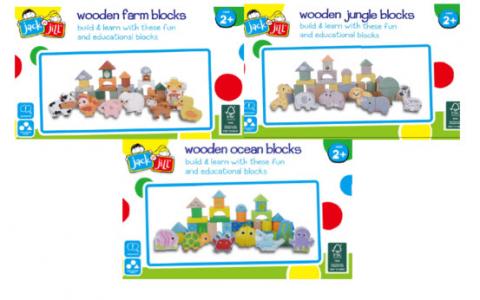Imagen oficial de Jack 'N' Jill Wooden Block Sets (Farm, Jungle and Ocean) publicada por OECD