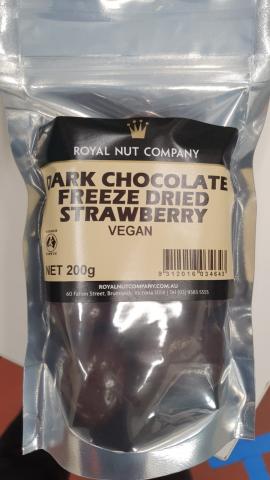 Imagen oficial de Royal Nut Company Dark Chocolate Freeze Dried Strawberry Vegan 200g publicada por OECD