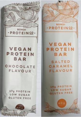 Imagen oficial de Bondi Protein Co Vegan Protein Bar 60g, Chocolate Flavour and Salted Caramel Flavour publicada por OECD