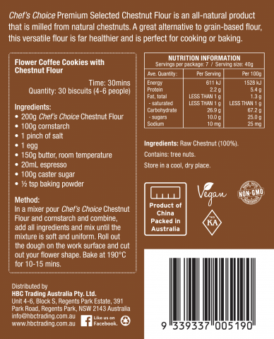 Imagen oficial de Chef's Choice Premium Selected Chestnut Flour 300g publicada por OECD 2