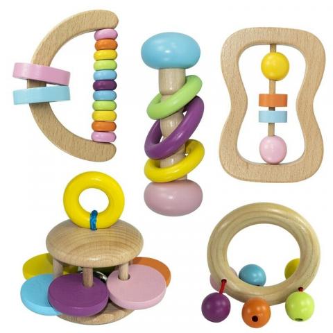 Imagen oficial de Baby Gift Set Wooden Rattle 5 pcs Montessori Teether Natural Toy Boy Girl Hamper publicada por OECD