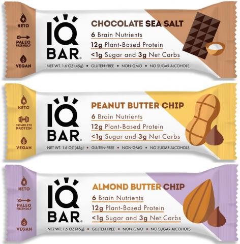 Imagen oficial de IQ Bar 45g - Chocolate Sea Salt, Peanut Butter Chip, Almond Butter Chip Flavours publicada por OECD