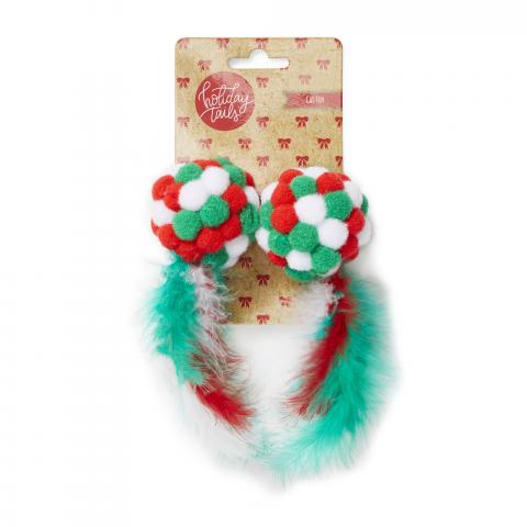 Imagen oficial de Holiday Tails Red and Green Pom Pom Cat Toy publicada por OECD