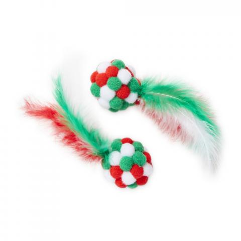 Imagen oficial de Holiday Tails Red and Green Pom Pom Cat Toy publicada por OECD 2