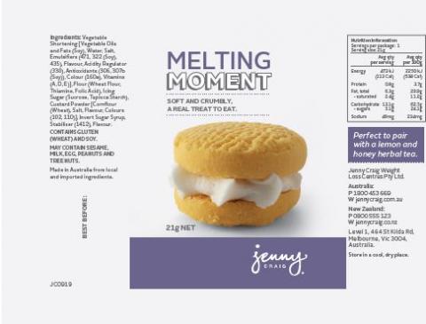 Imagen oficial de Jenny Craig Melting Moment 21g publicada por OECD