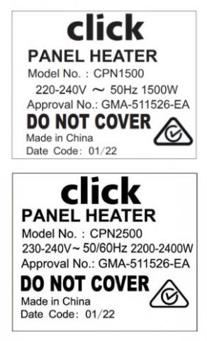 Imagen oficial de CLICK Electric Panel Heaters Models CPN1500 and CPN2500 publicada por OECD 2