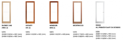 Imagen oficial de Corinthian timber doors — Blonde Oak (White Oak); Infinity (Merbau); Windsor 21 (Meranti); Moda Primed; Brentwood (Meranti). publicada por OECD