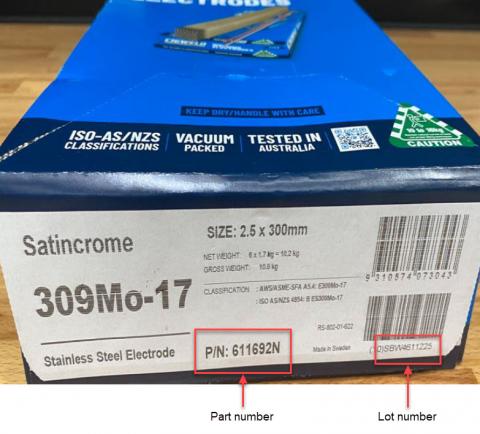 Imagen oficial de Satincrome 309Mo-17 electrode welding rods publicada por OECD 2