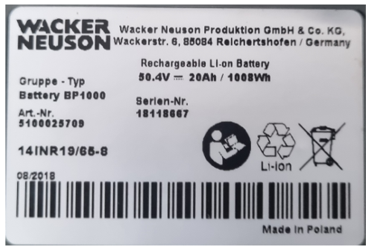 Imagen oficial de Wacker Neuson BP1000 Battery publicada por OECD 3