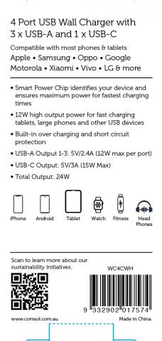 Imagen oficial de Comsol 4 Port USB Wall Charger with USB-C 24W White - sold at Officeworks publicada por OECD 4