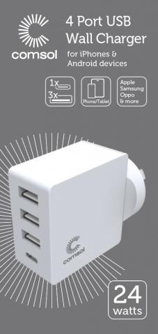 Imagen oficial de Comsol 4 Port USB Wall Charger with USB-C 24W White - sold at Officeworks publicada por OECD 3
