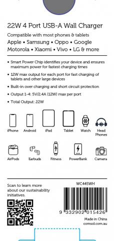 Imagen oficial de Comsol 4 Port USB Wall Charger 4.5A - sold at Officeworks publicada por OECD 4