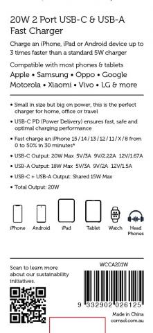 Imagen oficial de Comsol 20W Dual Port USB Wall Charger - sold at Officeworks publicada por OECD 4