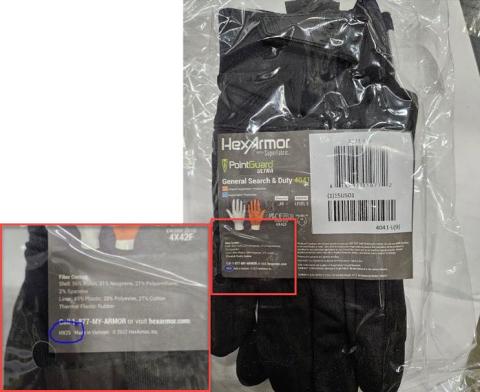 Imagen oficial de HexArmor PointGuard gloves publicada por OECD 2