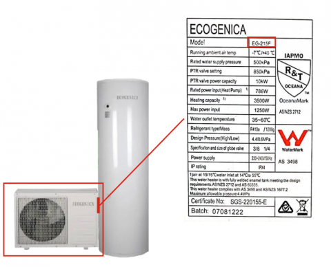 Imagen oficial de Ecogenica EG-215F publicada por OECD