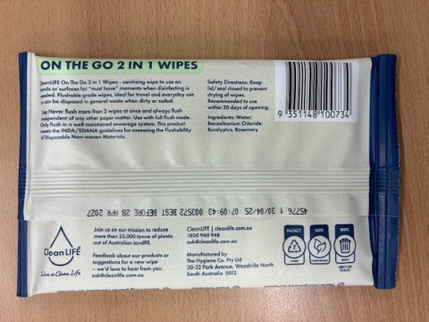 Imagen oficial de CleanLIFE On the Go 2 in 1 wipes publicada por OECD 2