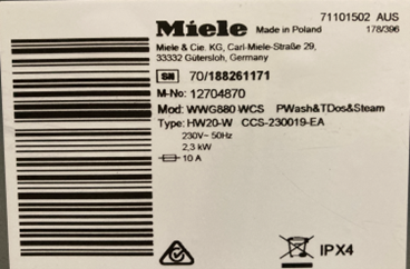 Imagen oficial de Miele WWG880 WCS washing machine publicada por OECD 2