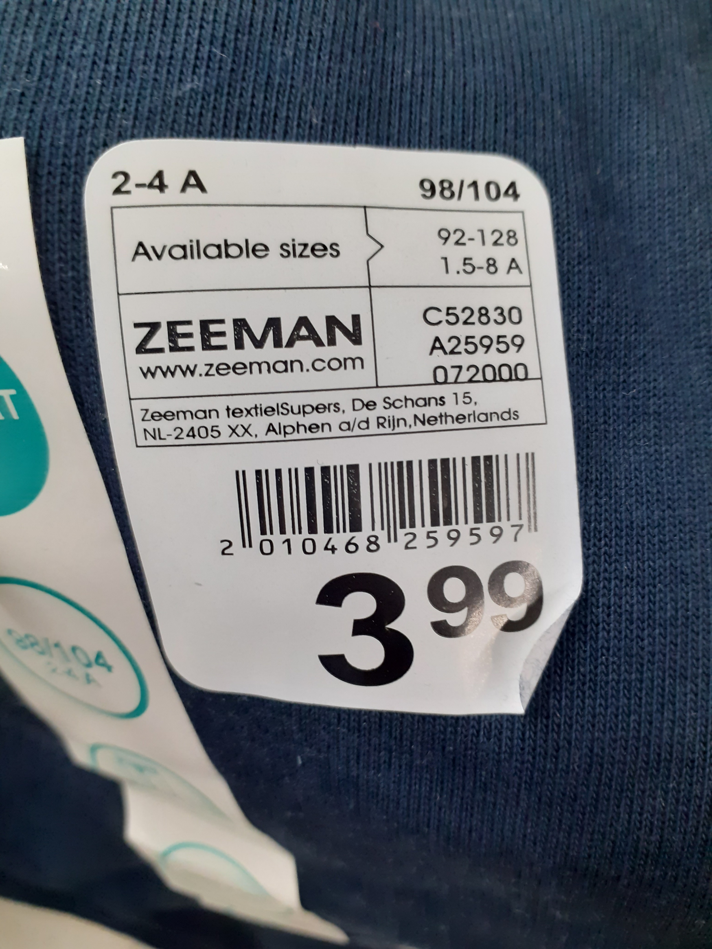 Imagen oficial de Children's sweatpants ; Zeeman ; publicada por OECD