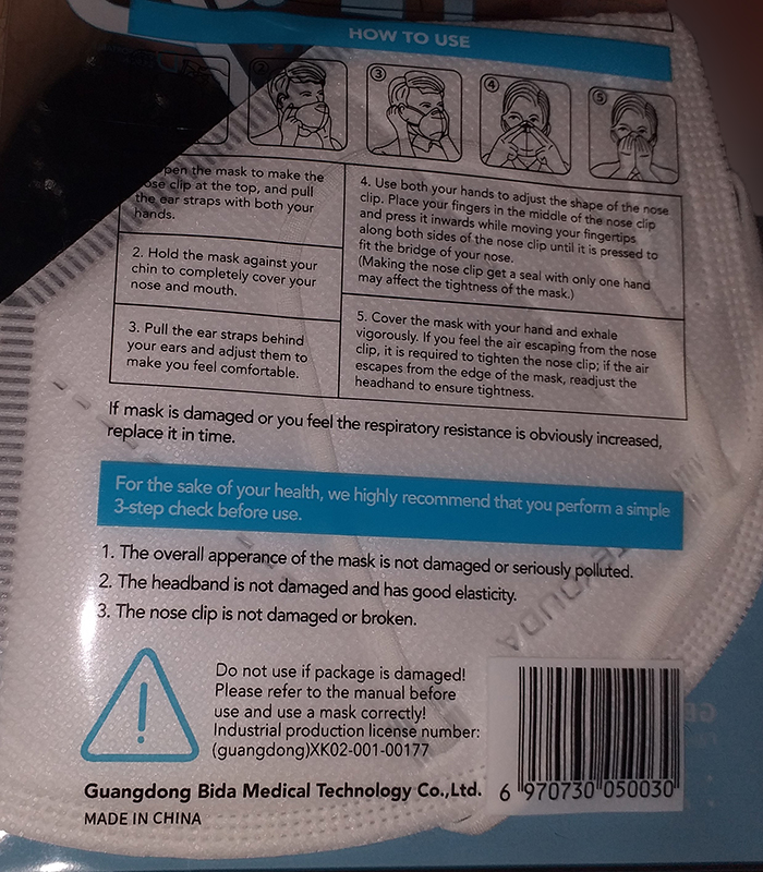 Imagen oficial de Particle filter mask ; Teyouda ; KN95 Protective mask publicada por OECD 4