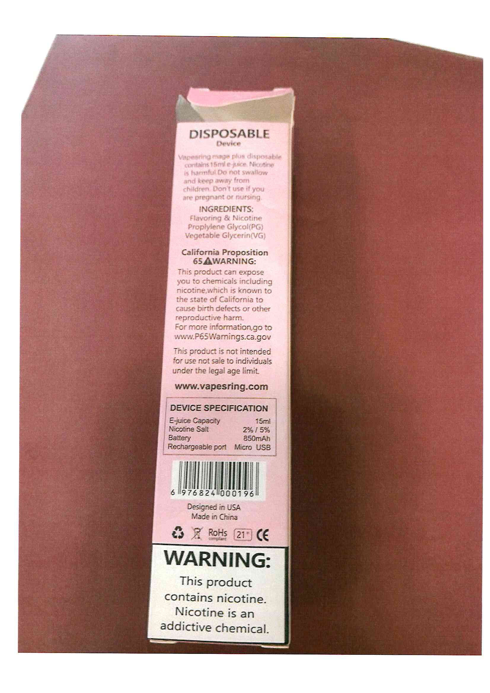 Imagen oficial de Disposable electronic cigarette ; Vapespring ; Vapespring Mega plus cotton candy publicada por OECD 3