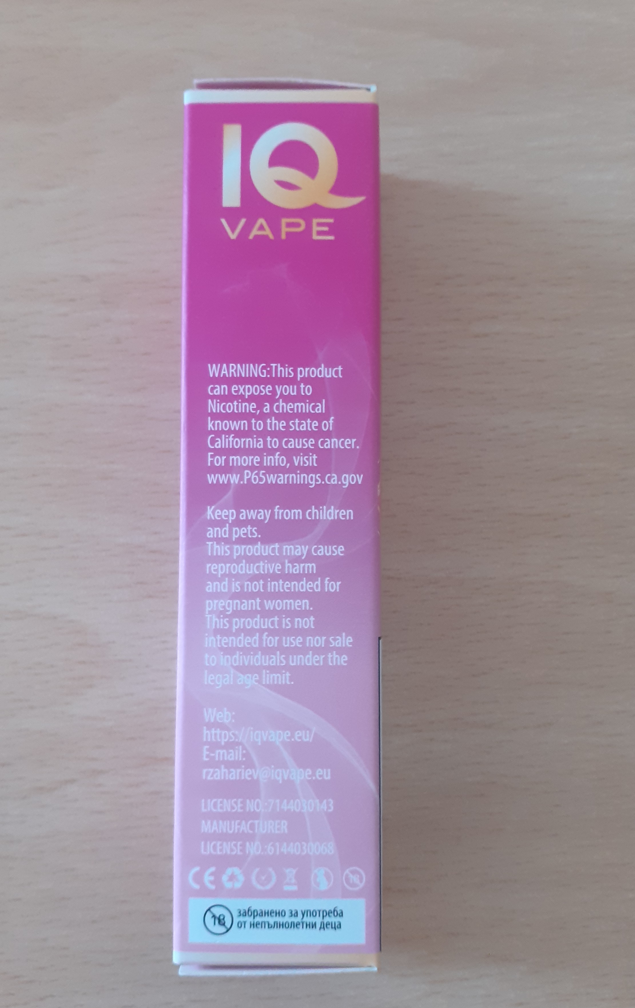 Imagen oficial de Disposable electronic cigarette ; IQ VAPE ; IQ VAPE 1, 1300 puffs publicada por OECD