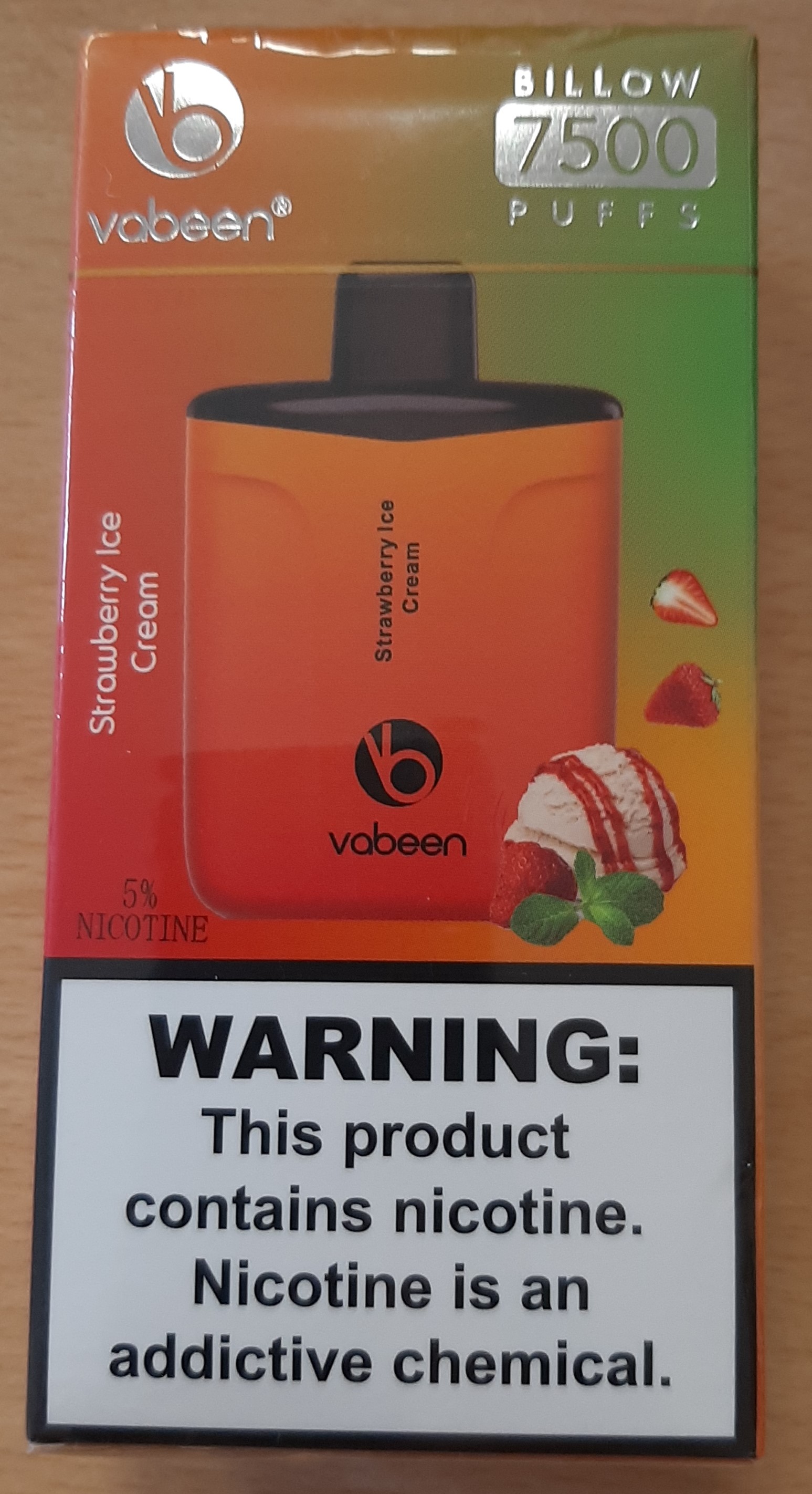 Imagen oficial de Disposable electronic cigarette ; Vabeen ; BILLOW Strawberry ice cream 7500 puffs publicada por OECD