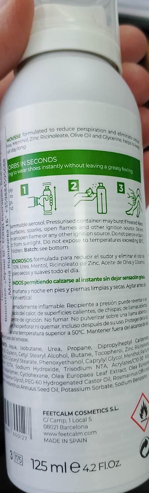 Imagen oficial de Foot mousse ; Unknown ; FEETCALM SWEATY FEET MOUSSE publicada por OECD