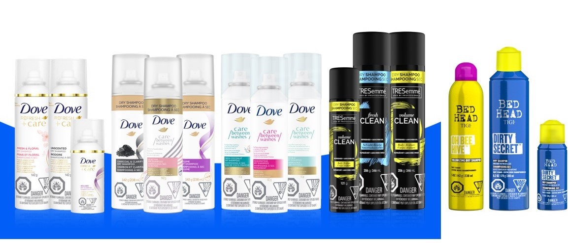 Imagen oficial de Certain lots of Bed Head TIGI, Dove and Tresemmé Dry Shampoo products publicada por OECD
