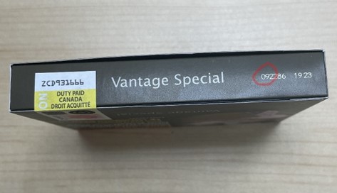 Imagen oficial de One Lot of Vantage Special (Vantage Spécial), King Size, 25 cigarettes publicada por OECD