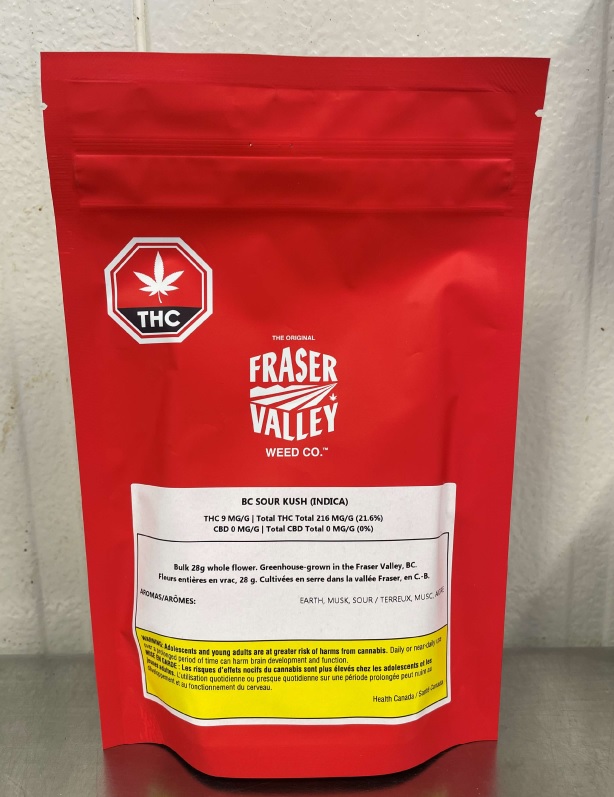 Imagen oficial de Original Fraser Valley Weed Co. B.C. Sour Kush dried cannabis, lots 03984 and 03985 publicada por OECD