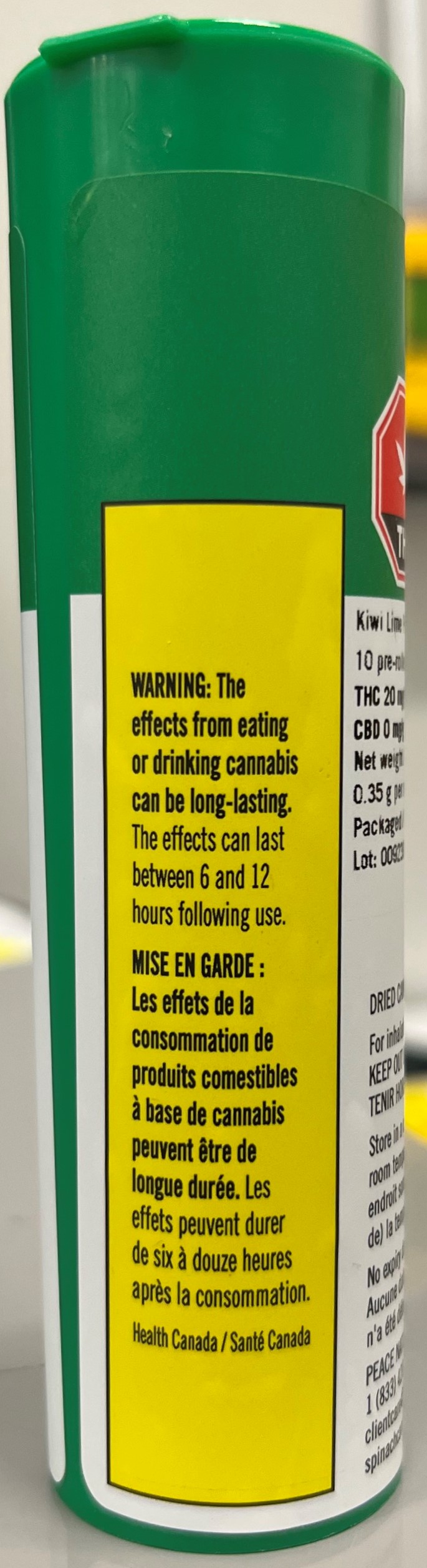 Imagen oficial de Spinach Kiwi Lime Punch pre-rolled joints dried cannabis, Lot 009239 publicada por OECD 3