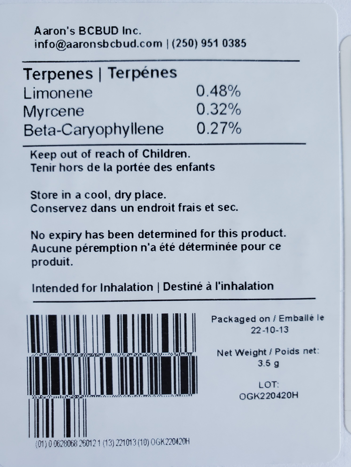 Imagen oficial de Lindsay OG dried cannabis, Lot OGK220420H and Island MKU dried cannabis, Lot MKU230124H publicada por OECD 2