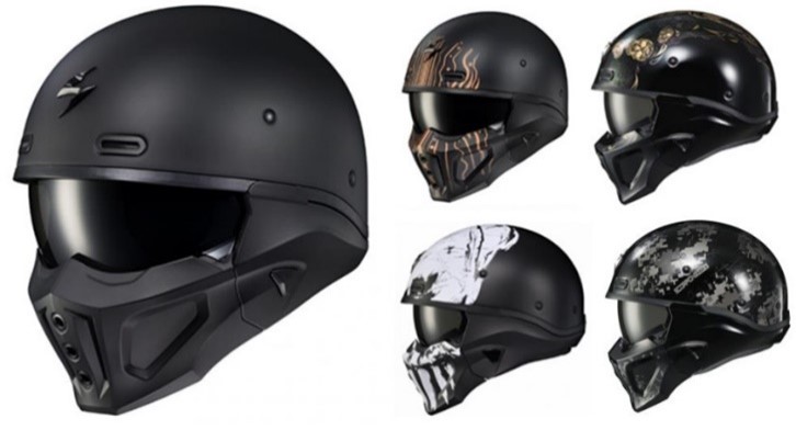 Imagen oficial de Scorpion EXO Covert X and Harley-Davidson HD-X07 motorcycle helmets publicada por OECD