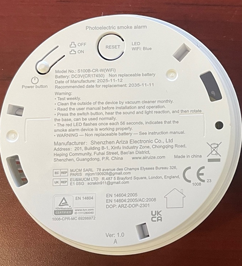 Imagen oficial de Ariza Wi-Fi Photoelectric Smoke Alarm publicada por OECD 2