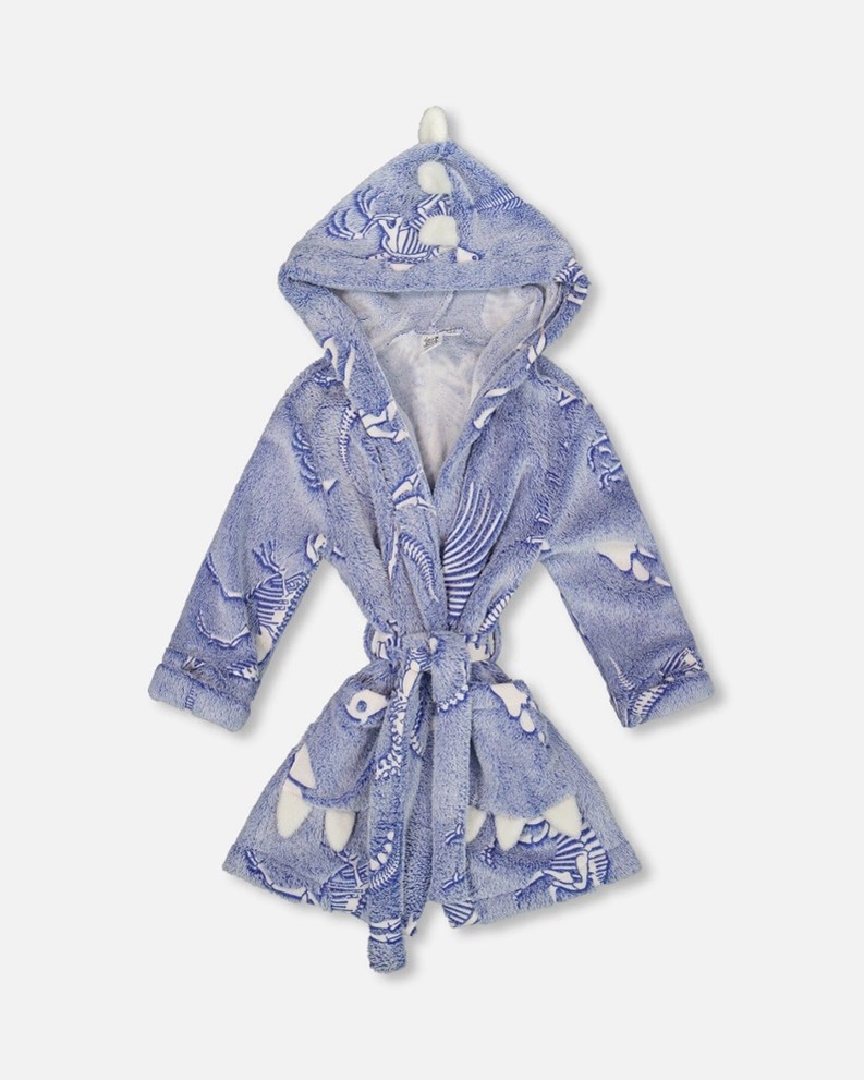 Imagen oficial de Deux par Deux Children’s Plush Glow in the Dark Bathrobe in Dinosaur and Unicorn Print publicada por OECD