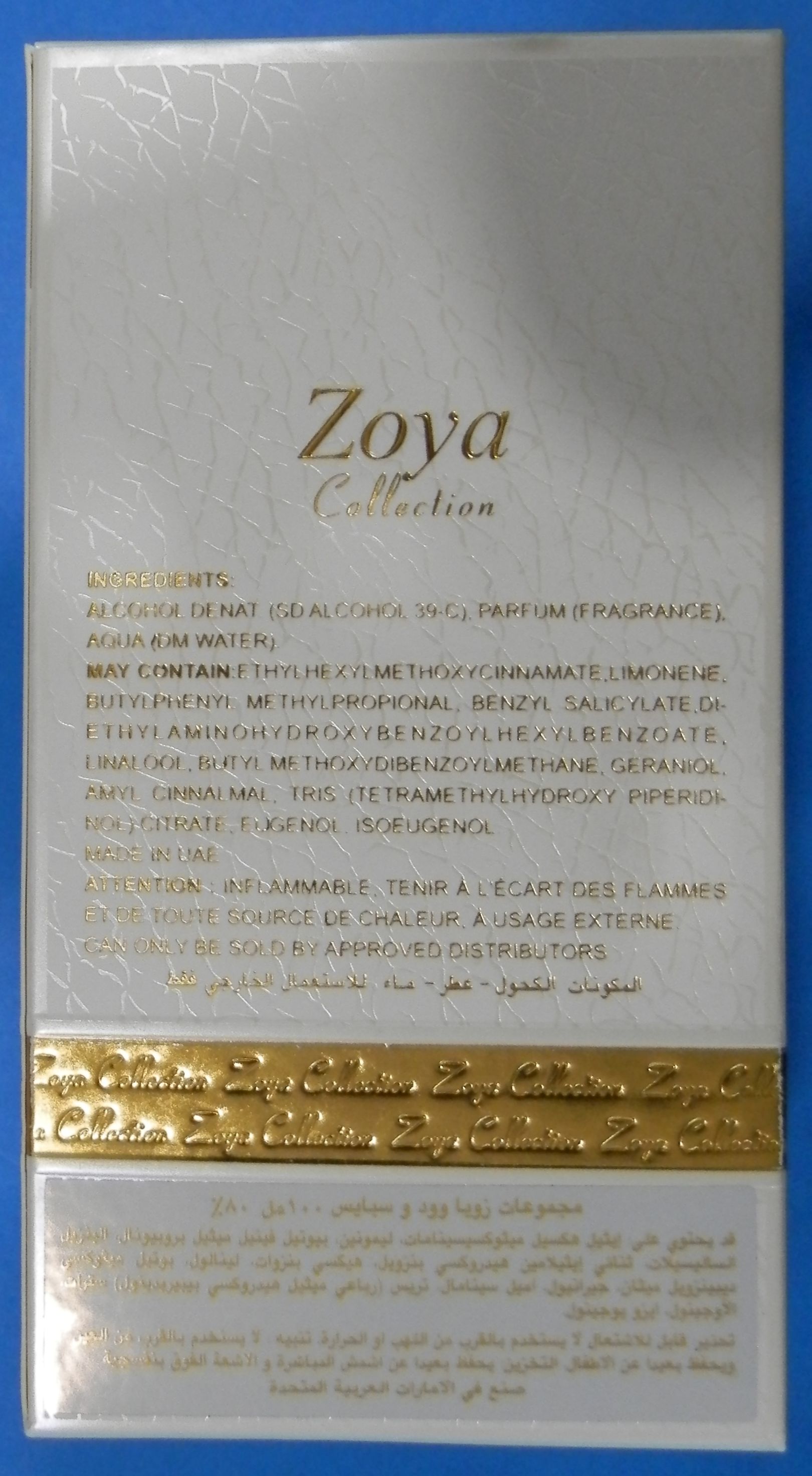 Official image of Perfume ; Zoya Collection ; Wood & Spice published by OECD 2