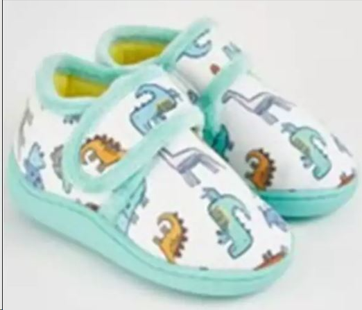 Official image of Children's slippers ; George ; White all over print dinosaur slipper published by OECD