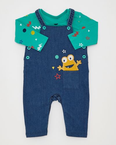 Official image of Babies' clothing set ; Dunnes Stores ; 2 piece monster dungarees published by OECD