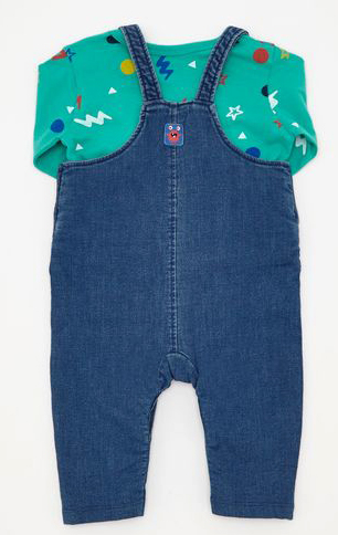 Official image of Babies' clothing set ; Dunnes Stores ; 2 piece monster dungarees published by OECD 2