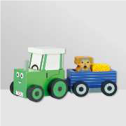 Official image of Toy tractor and trailer ; Tractor Ted ; Tractor Ted and Trailer Wooden Toy published by OECD