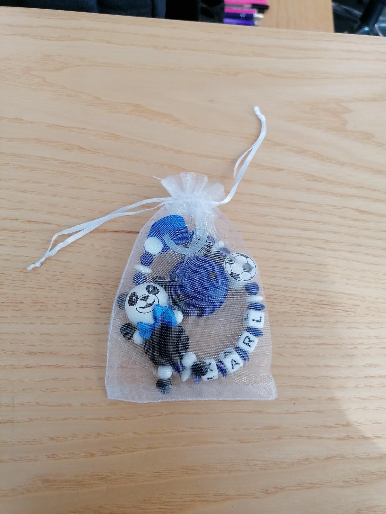 Official image of Baby soother holder ; Unknown ; Personalised Baby Dummy Soother Pacifier Wooden Clip Holder Strap Chain Gift MAM (Name on eBay) published by OECD 2